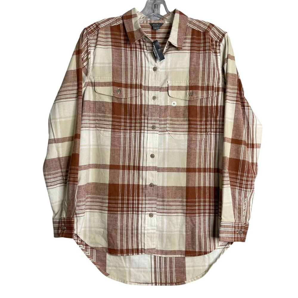 New Eddie Bauer Hemplify Flannel Shirt Womens S Red Plaid Hemp Outdoors Gorpcore